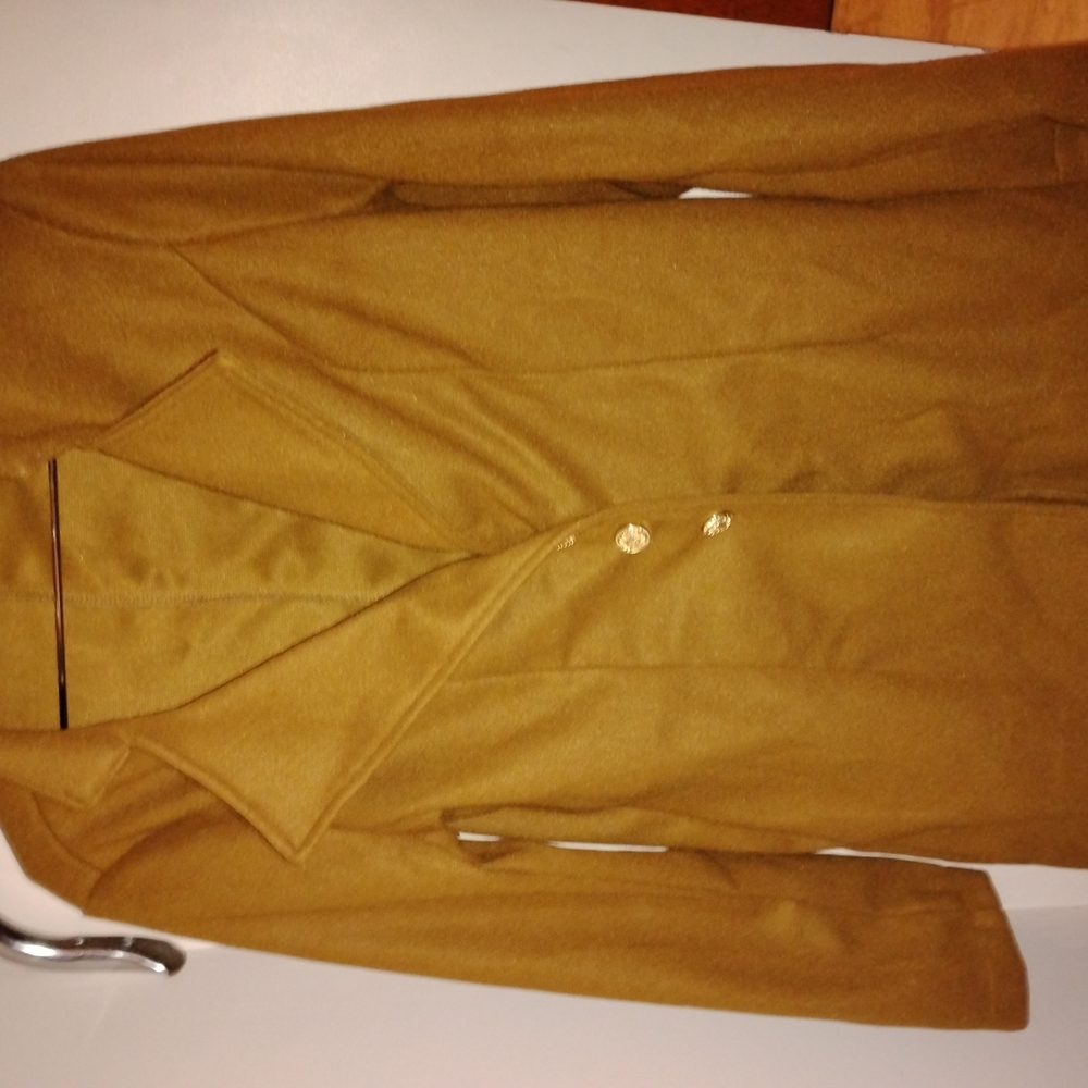 Stylish Tan Coat with Gold Buttons